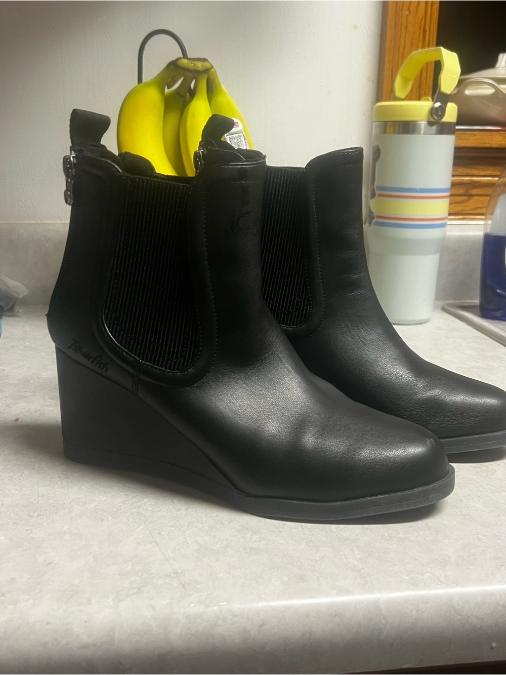 Black Wedge Chelsea Boots - Women